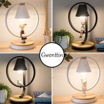 Nordic LED настолна лампа за момче и момиче спалня нощна лампа, стоящ тенис на светлина начало декор с модерни птичи тела таван лампа