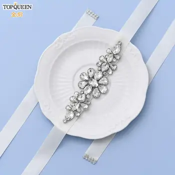 TOPQUEEN S45 булчински сватбена колан сребърни кристали сватбена рокля, колан сватбен колан украса от мъниста апликация дизайн на скъпоценен колан