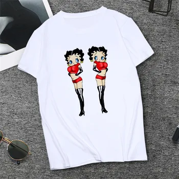Дамска бяла тениска Бети Boop Print Summer Casual О-образно деколте Top Женска тениска Harajuku Streetwear Plus Size Clothes Femme T-Shirt