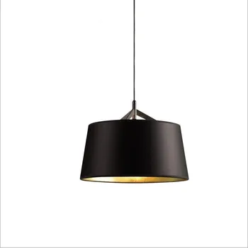 Модерен европейски обикновен черен златна PVC плат сянка висящи лампи, лампа за хотела хол трапезария ресторант кафене кухня