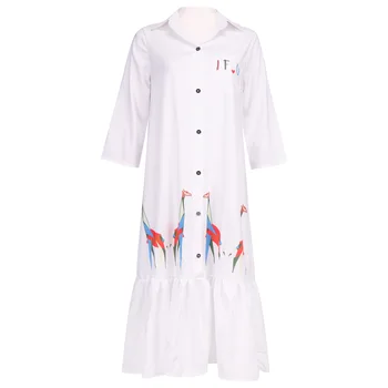 Дълъг Стил Риза Рокля 2019 Дами Свободни Обикновен Боядисани Отпечатъци На Животни Твърди Бели Ризи Dress Лято Дамски Ежедневни Свободни Vestudos