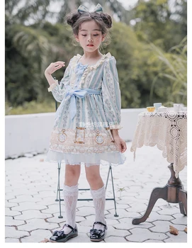 Принцеса чай сладка Лолита деца обличам ретро дантели лък сладък печат на викторианска дете рокля Kawai момиче Лолита cos
