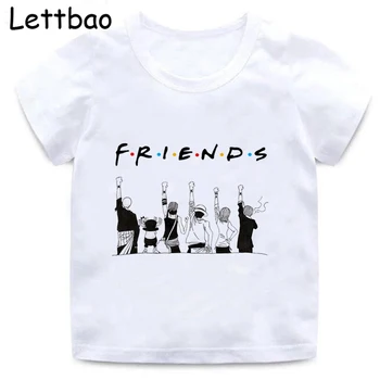 Kawaii Print One Piece Friends T-Shirt Детска лятна детски дрехи с къс ръкав Harajuku Japanses Аниме Boys T Shirt