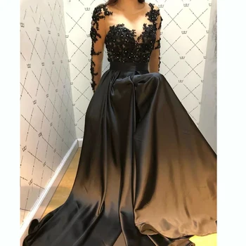 3D-цветя, дантела, черни дълги ръкави, абитуриентски рокли suknie wieczorowe официална вечерна рокля дълга вечерна рокля robes de bal рокля