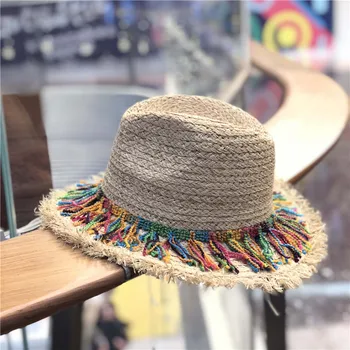 Coloerfull пискюл лента украсяват сламена шапка оцветяване шапка на Слънцето Дама мода плаж шапка Джаз лятна шапка за жени