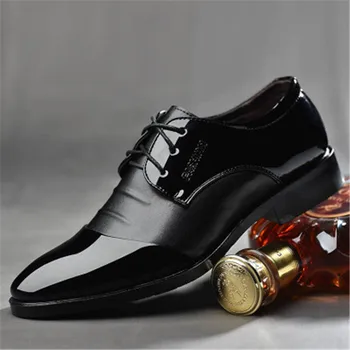 2018 Наскоро мъжки висококачествена лачена кожа Zapatos de hombre размер 38-48 черна кожа, меки мъжки обувки за танци