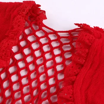 SEBOWEL Секси Deep-V Дантела Teddies Lingerie Bodysuit Women Lattice Mesh Hollow Out Fishnet Black/Red Body Suit Top