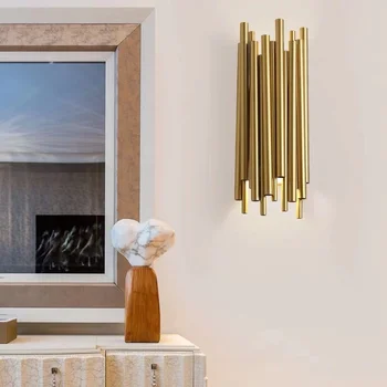 Nordic Modern Gold LED осветление стена творчески проход, с монтиран на стената лампа, Хол, Спалня, декориране на стенни осветителни тела осветителни Тела 2 лампи G9
