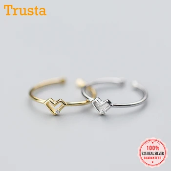 Trustdavis 925 сребро мода кух сърцето CZ коктейл Откриване на пръстен голям за жени сватба подарък DS591