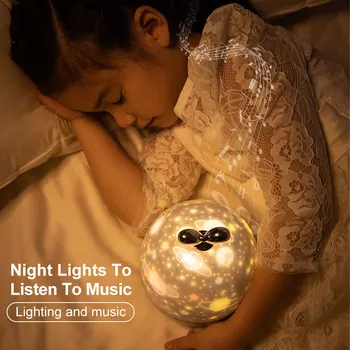 Музикален прожектор Night Light With БТ Speaker Chargeable Universe Starry Sky Rotate LED Lamp Цветни Мигащи Star Kids Baby Gift
