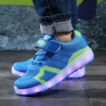 Размер 25-37 момчета дишаща светещ обувки децата USB зареждане на светещите маратонки, момичета Led Light Up маратонки, Детски обувки със светлина