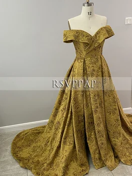 Дългите вечерни рокли 2020 елегантен Cap ръкав високо качество на V-образно деколте, Секси High Цепка Саудитска Арабия злато официална рокля