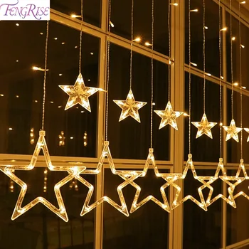 FENGRISE 12 Stars LED Window, Curtain String Light САМ Wedding Decoration Outdoor Garland Birthday Party Festival Holiday Decor