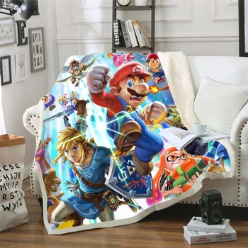Hoody одеяло плюшевое одеяло 3D Super Mario Printed Sherpa Fleece Микрофибър Blanket Gift Drop Shipping 008