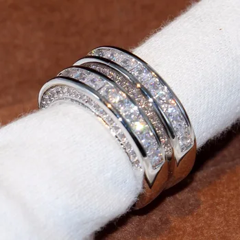 2017 най-добрите продажба на луксозни бижута 14KT бяло злато пълни Принцеса нарязани 5A ясно CZ цирконий партията на жените сватба 3шт пръстен комплект за подарък