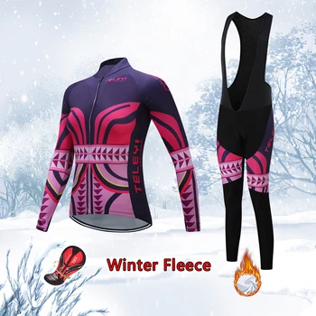 Безплатна доставка жени зима пътен под наем Джърси комплект 2021 термален руно топло велосипедна облекло Женствена рокля МТБ велосипеди комплект дрехи