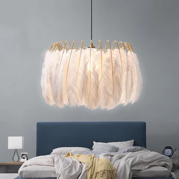 Перьевая Лампа LukLoy Modern Nordic Фея Feather Chandelier Lamp Окачен Таван Лампа Светлини Living Висящи Лампи