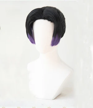 Demon Slayer: Kimetsu no Yaiba Kochou Shinobu cosplay перука жени черно, лилаво изкуствена коса, перуки+ безплатна перука капачка