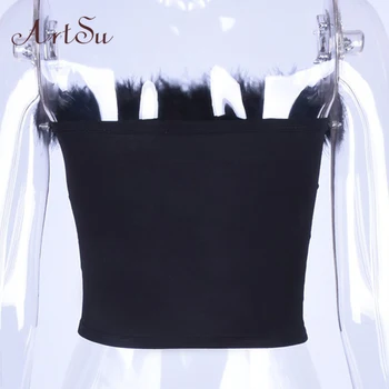 ArtSu 2019 Женски черни тениски с открити рамене Секси Bralette Crop Top без гръб Camisole Short Top градинска облекло пънк ASVE20462