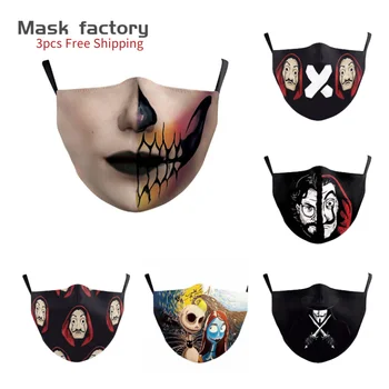 Big Event The clown and the mouth 3D Printed Face Fabric Masks ФПЧ2.5Filter Printing mouth Мода Halloween grimace washable