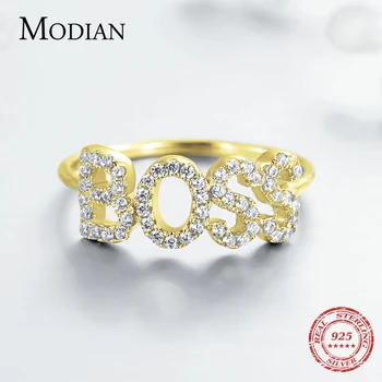 Modian 2019 нова продажба на сребро 925 Чар писмо на шефа пръстен модни ослепително CZ пръстени за жени 