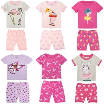 Летни дрехи за малките момичета, Детски къси пижами, комплекти Детски памучни пижами, детски пижами за момичета 1-8 години животните печат пижами