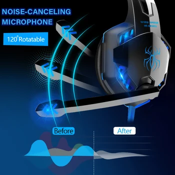 Актуализация Gamer Headset LED Light намаляване на шума, стерео слот слушалки с микрофон Casque за PS4 PC, Xbox One PS5