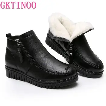GKTINOO 2021 дамски зимни обувки зимни ботильоны на равна подметка дамски топли обувки на платформа от естествена кожа дебели вълнени кожени обувки