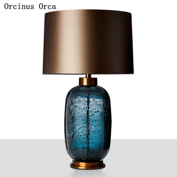 Нов китайски класически синьо стъкло настолна лампа проучване спалня ночники модерен прост цвят стъкло настолна лампа
