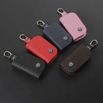 Естествена кожа калъф за ключ на капака на колата ключодържател пръстени за Alfa Romeo Mito, Giulietta Giulia 159 GTA Car Remote Key Case чанта яке