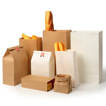 50шт/100шт на едро Крафт хартиени торбички за опаковане на храни чанти сладкиши опаковане на храна за вкъщи торба с хляб опаковка хартиена торба