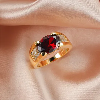 Червен Овал Циркон Голям Камък пръстен Vintage мода жълто злато камък пръстени за жени, мъже бижута сватба на Деня на Свети Валентин подаръци