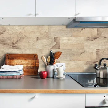 Funlife водоустойчив стикер на стената е бяла на полимер, дърво зърно Сам самозалепващи етикети плочки и декори на кухненски мебели