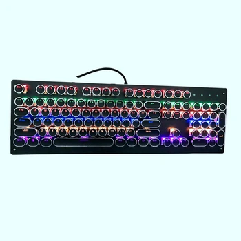 Ретро ръчна детска клавиатура, 14 RGB осветление, синьо, преминете-осезаемо и счупване, стил пишеща машина, 104 клавиша
