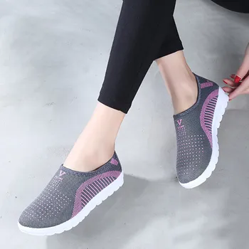 Мода жените окото плоски обувки мозайка плъзгащи памук Ежедневни обувки за жени разходки ивица, маратонки, мокасини меки обувки zapato
