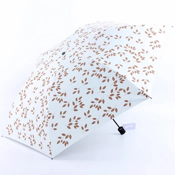БАЛА New INS Leaf&Branch Pattern Молив Umbrella 3-сгъваеми чадъри за момичета жените Anti-UV Super Light Leaves Umbrella YD200323
