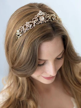 Мода Rose Gold Silver Цвят Crystal Короната На Принцеса Сватба Сватбена Тиара Диадема Украшения За Коса, Бижута Сватбени Аксесоари За Коса