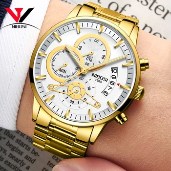 NIBOSI Relogio Masculino Watch Men Gold Black мъжки часовници най-добрата марка на луксозни спортни часовници 2019 Reloj Hombre водоустойчиви часовници