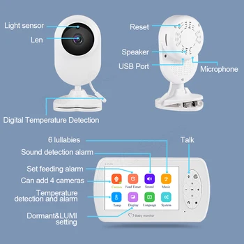 Безжични видео бебе монитор с камера двупосочна аудио бавачка за Бебето Security Camera Babyphone Night Vision Temperature Detection