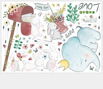 Карикатура сладки домашни любимци са стенни стикери за детски стаи зайци слон получаване на електронна поща декоративни винили за стените на Декора на стаята