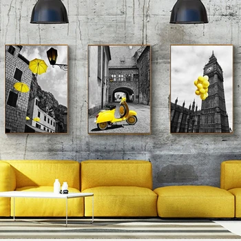 Europe City Природа Yellow Retro Picture Home Decor Print Poster Nordic Платно Живопис Living Room, Bedroom Wall Art Painting
