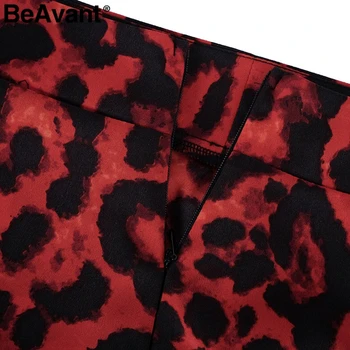 BeAvant леопардовый принт червени зимни поли, дамски елегантни набори русалка миди полата 2018 светкавица шифон нерегулярная пола с висока талия