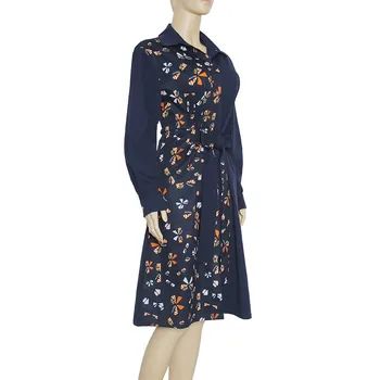 Дамски ежедневни риза Рокля печат шиене с поясным колан джобове с дълъг ръкав големи линия рокля пролет есен мода дрехи