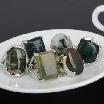 Продажба на едро и 5 бр. цветни природа камък, сребърни пръстени за мъже жени със сребърно покритие геометрични Голям Камък годежен пръстен на пръста си много