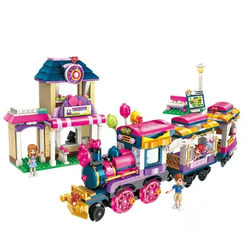Градът приятели Принцеса Вила Въртележката Локомотив на влак пъстри празници строителни блокове на детски играчки съвместимост класически за момичета