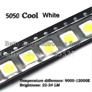 500 бр./лот 5050 студено бяло 9000-12000k SMD LED светли студени бели диоди, излъчващи светлина 22-24LM