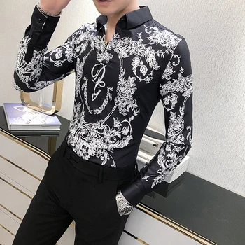 Корейската дигитален печат риза мъжка мода 2020 градинска дрехи с дълъг ръкав ризи за мъже Slim Fit ежедневна блуза Мъжко облекло 2 цвята