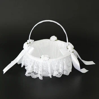 Сватбата на цвети кошница с Бели цветя кошница с изкуствени Роза Лента лък Diamantes