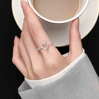 Кух кръг от неправилни геометрични открити пръстени за жени, мода сребърен цвят пръстени прости бижута, подаръци окачване момичета верига Bague