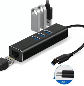 4in1 Type C USB 3.0, RJ-45 Ethernet адаптер 100 Mbps Type C Хъб 3.0 Lan USBC за MACBOOK Air Pro Dell, ASUS Notebook преносим КОМПЮТЪР